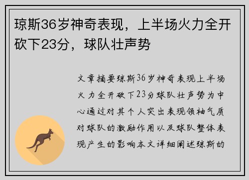 琼斯36岁神奇表现,上半场火力全开砍下23分,球队壮声势